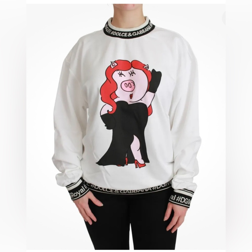 Dolce & Gabbana White Year of the Pig Pullover Women's Sweater SZ 44IT/10US
